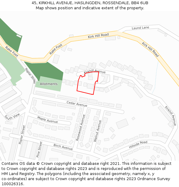 45, KIRKHILL AVENUE, HASLINGDEN, ROSSENDALE, BB4 6UB: Location map and indicative extent of plot