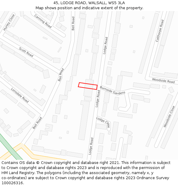 45, LODGE ROAD, WALSALL, WS5 3LA: Location map and indicative extent of plot