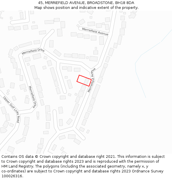 45, MERRIEFIELD AVENUE, BROADSTONE, BH18 8DA: Location map and indicative extent of plot