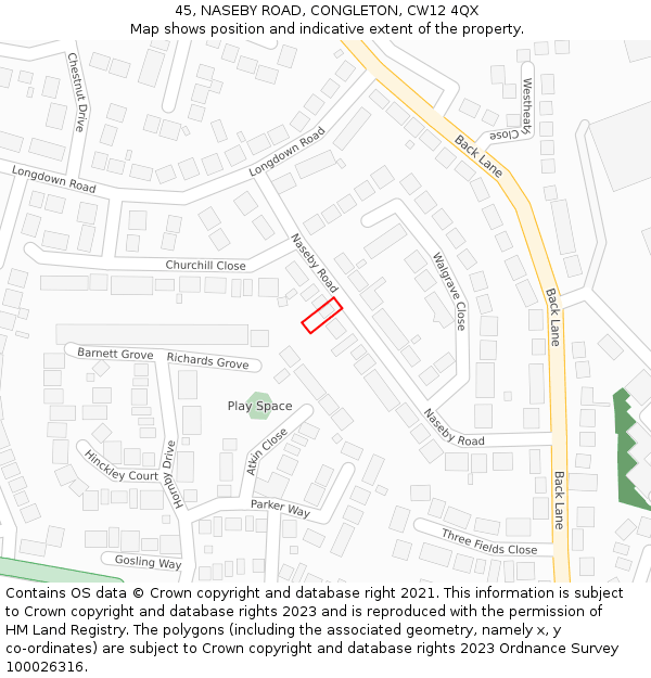 45, NASEBY ROAD, CONGLETON, CW12 4QX: Location map and indicative extent of plot