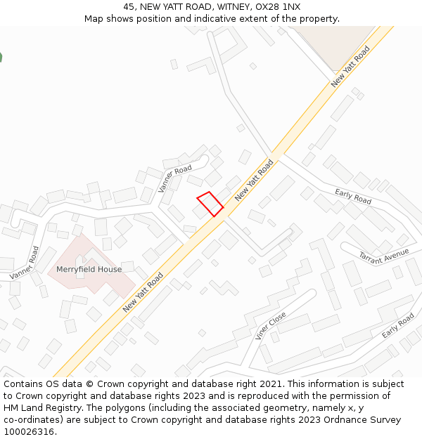 45, NEW YATT ROAD, WITNEY, OX28 1NX: Location map and indicative extent of plot