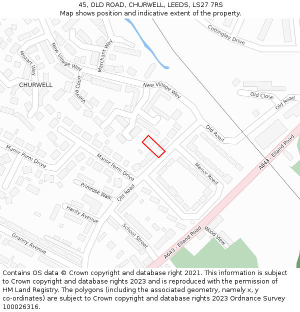 45, OLD ROAD, CHURWELL, LEEDS, LS27 7RS: Location map and indicative extent of plot