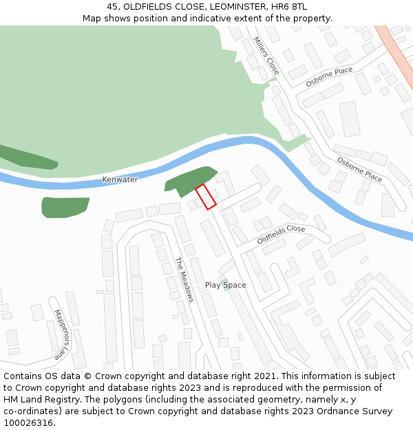 45, OLDFIELDS CLOSE, LEOMINSTER, HR6 8TL: Location map and indicative extent of plot