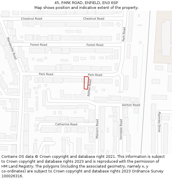 45, PARK ROAD, ENFIELD, EN3 6SP: Location map and indicative extent of plot