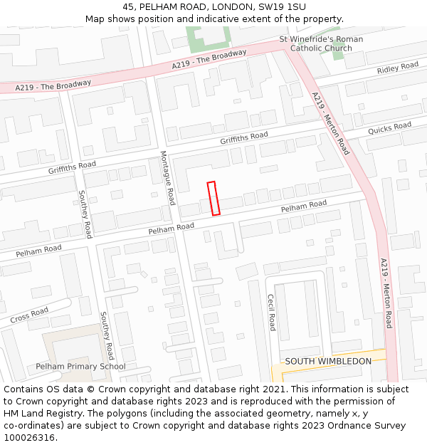 45, PELHAM ROAD, LONDON, SW19 1SU: Location map and indicative extent of plot