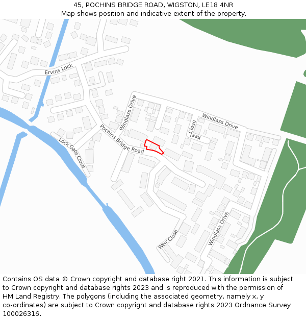 45, POCHINS BRIDGE ROAD, WIGSTON, LE18 4NR: Location map and indicative extent of plot