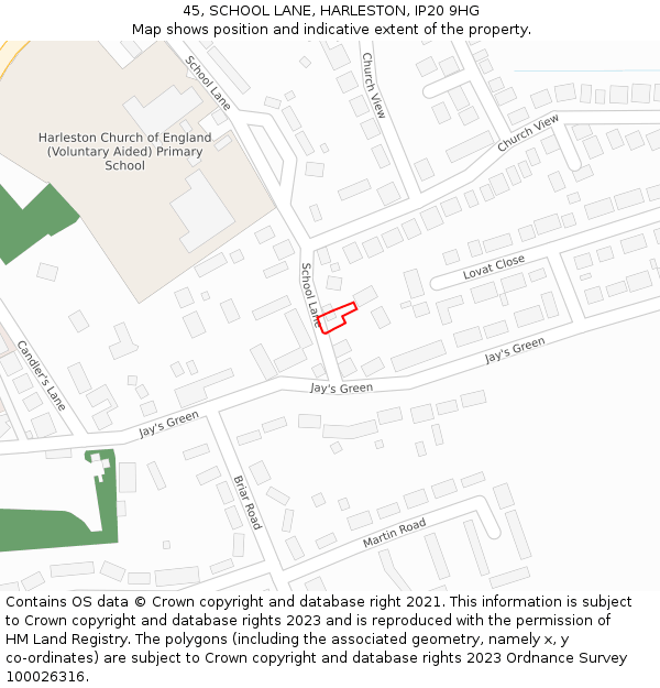 45, SCHOOL LANE, HARLESTON, IP20 9HG: Location map and indicative extent of plot