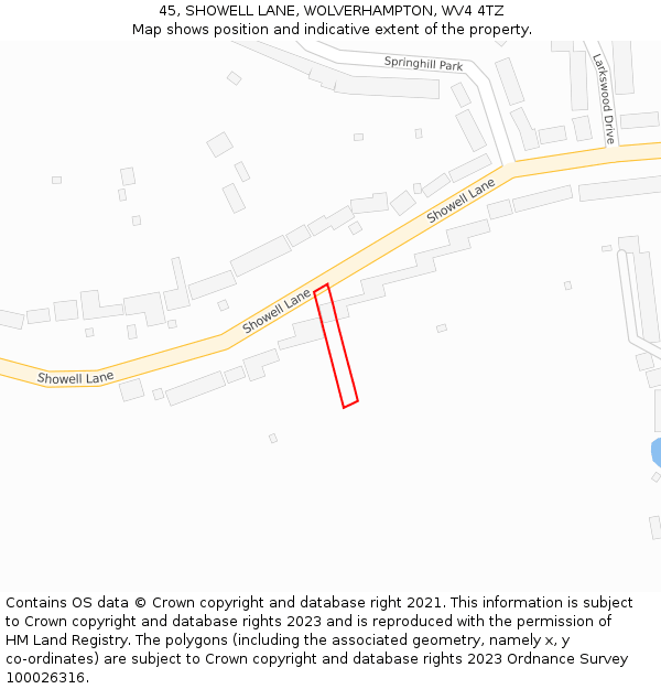 45, SHOWELL LANE, WOLVERHAMPTON, WV4 4TZ: Location map and indicative extent of plot