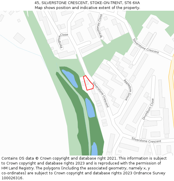45, SILVERSTONE CRESCENT, STOKE-ON-TRENT, ST6 6XA: Location map and indicative extent of plot