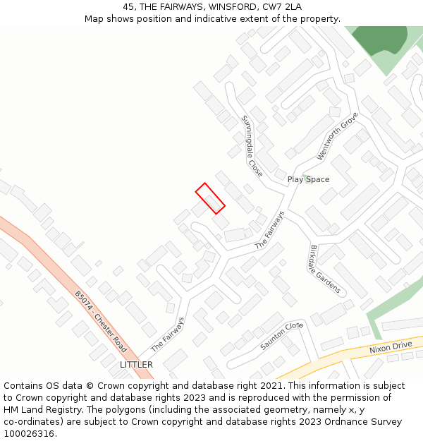 45, THE FAIRWAYS, WINSFORD, CW7 2LA: Location map and indicative extent of plot