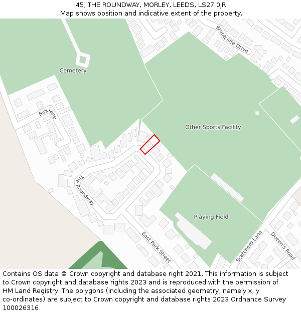 45, THE ROUNDWAY, MORLEY, LEEDS, LS27 0JR: Location map and indicative extent of plot