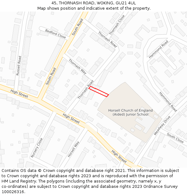 45, THORNASH ROAD, WOKING, GU21 4UL: Location map and indicative extent of plot