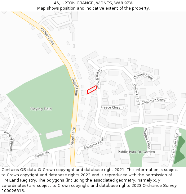 45, UPTON GRANGE, WIDNES, WA8 9ZA: Location map and indicative extent of plot