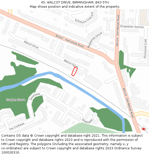 45, WALCOT DRIVE, BIRMINGHAM, B43 5TH: Location map and indicative extent of plot