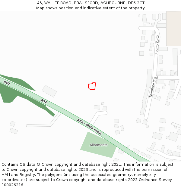 45, WALLEF ROAD, BRAILSFORD, ASHBOURNE, DE6 3GT: Location map and indicative extent of plot