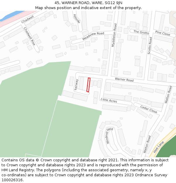 45, WARNER ROAD, WARE, SG12 9JN: Location map and indicative extent of plot