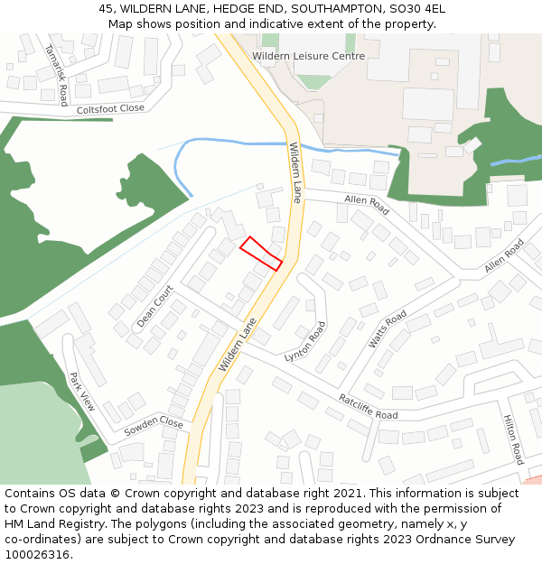 45, WILDERN LANE, HEDGE END, SOUTHAMPTON, SO30 4EL: Location map and indicative extent of plot