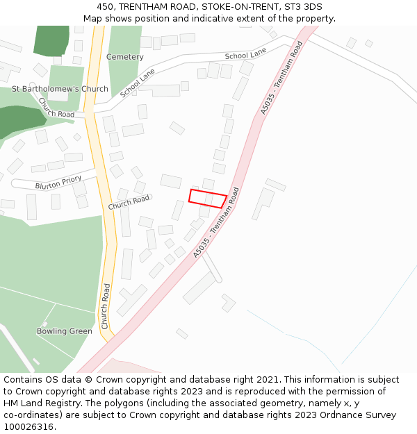 450, TRENTHAM ROAD, STOKE-ON-TRENT, ST3 3DS: Location map and indicative extent of plot