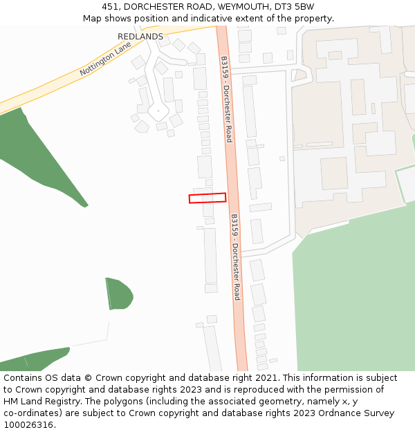 451, DORCHESTER ROAD, WEYMOUTH, DT3 5BW: Location map and indicative extent of plot