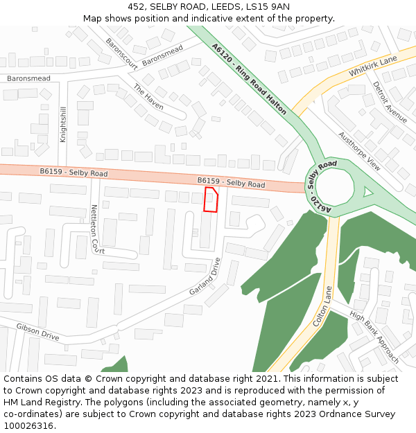 452, SELBY ROAD, LEEDS, LS15 9AN: Location map and indicative extent of plot