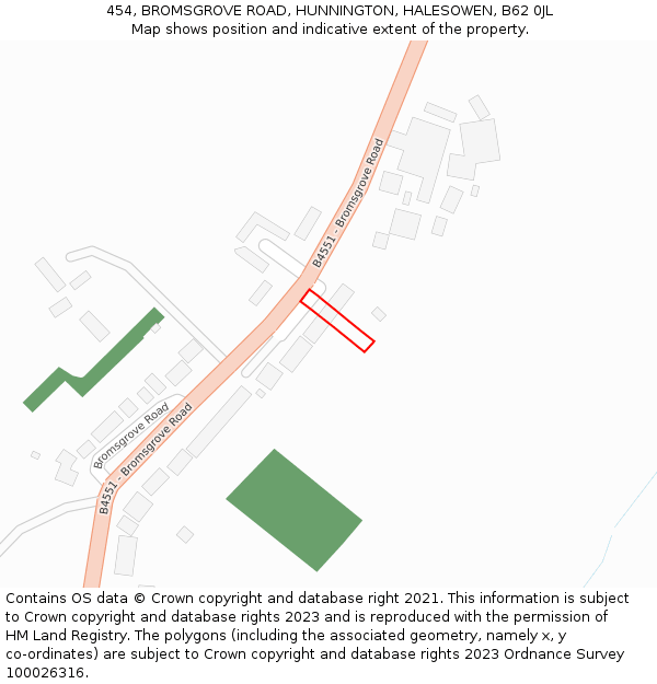 454, BROMSGROVE ROAD, HUNNINGTON, HALESOWEN, B62 0JL: Location map and indicative extent of plot