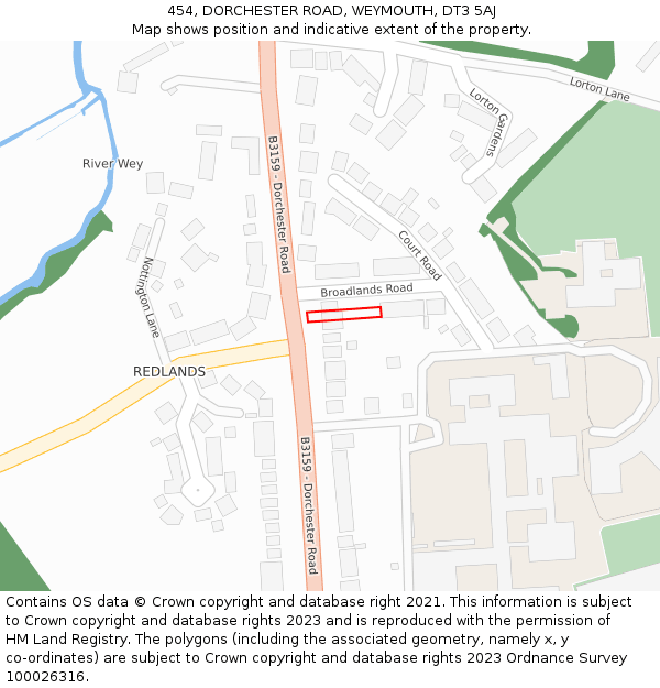 454, DORCHESTER ROAD, WEYMOUTH, DT3 5AJ: Location map and indicative extent of plot