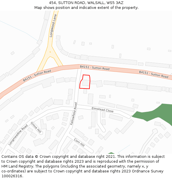 454, SUTTON ROAD, WALSALL, WS5 3AZ: Location map and indicative extent of plot