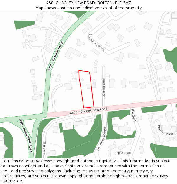 458, CHORLEY NEW ROAD, BOLTON, BL1 5AZ: Location map and indicative extent of plot