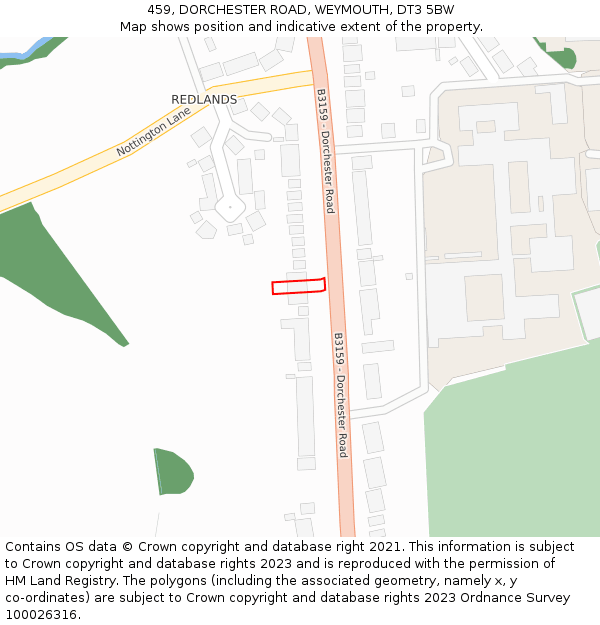 459, DORCHESTER ROAD, WEYMOUTH, DT3 5BW: Location map and indicative extent of plot