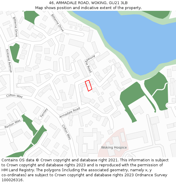 46, ARMADALE ROAD, WOKING, GU21 3LB: Location map and indicative extent of plot