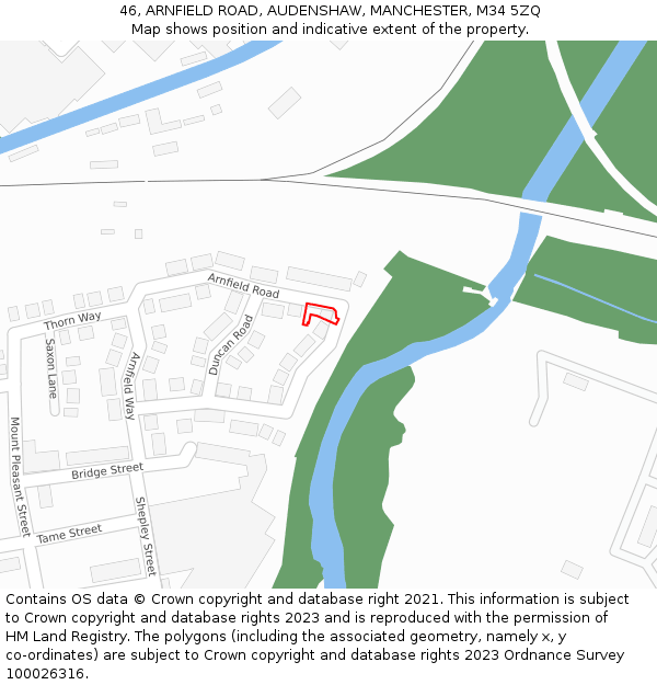 46, ARNFIELD ROAD, AUDENSHAW, MANCHESTER, M34 5ZQ: Location map and indicative extent of plot