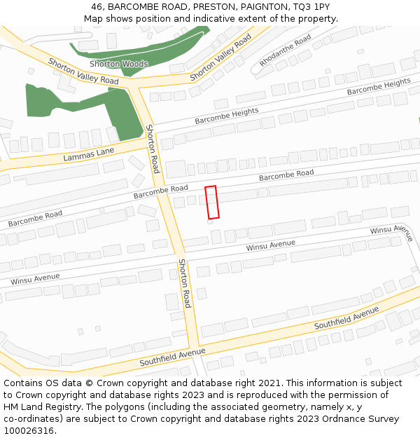 46, BARCOMBE ROAD, PRESTON, PAIGNTON, TQ3 1PY: Location map and indicative extent of plot