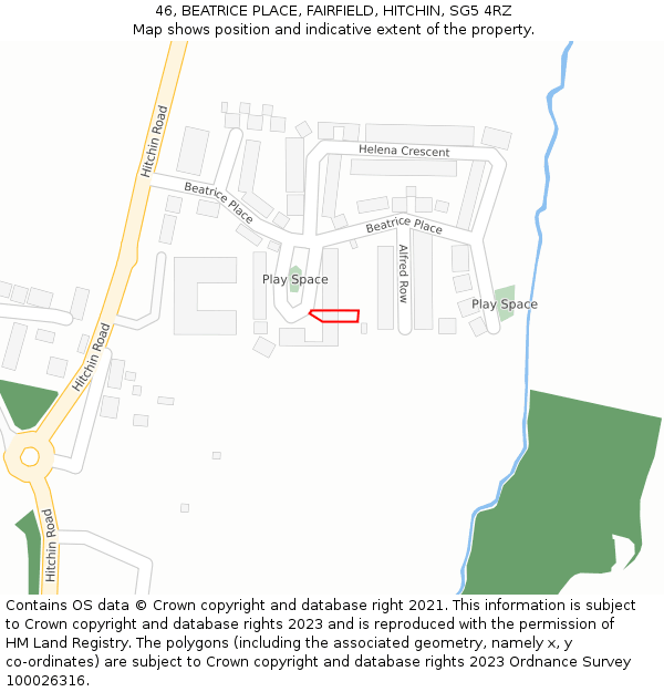 46, BEATRICE PLACE, FAIRFIELD, HITCHIN, SG5 4RZ: Location map and indicative extent of plot