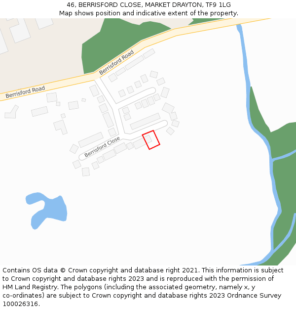 46, BERRISFORD CLOSE, MARKET DRAYTON, TF9 1LG: Location map and indicative extent of plot