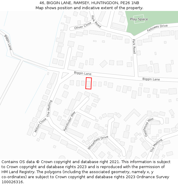 46, BIGGIN LANE, RAMSEY, HUNTINGDON, PE26 1NB: Location map and indicative extent of plot