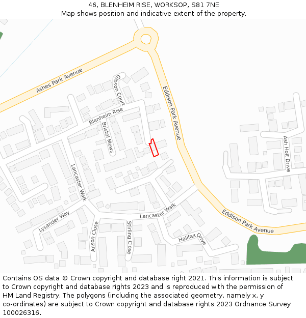 46, BLENHEIM RISE, WORKSOP, S81 7NE: Location map and indicative extent of plot