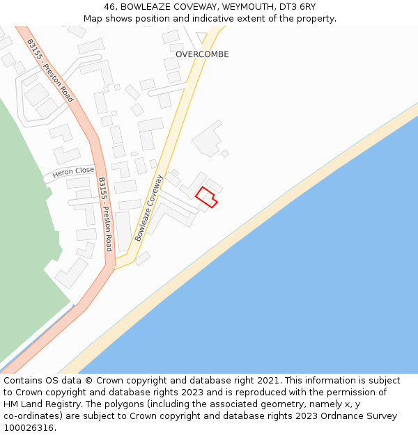 46, BOWLEAZE COVEWAY, WEYMOUTH, DT3 6RY: Location map and indicative extent of plot
