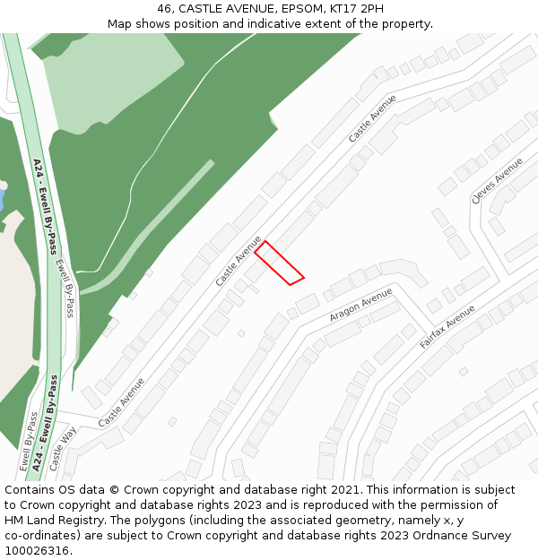 46, CASTLE AVENUE, EPSOM, KT17 2PH: Location map and indicative extent of plot