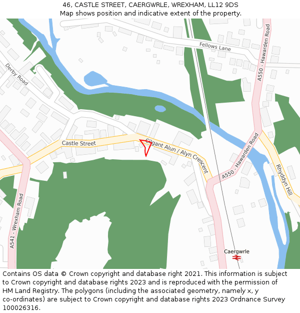 46, CASTLE STREET, CAERGWRLE, WREXHAM, LL12 9DS: Location map and indicative extent of plot