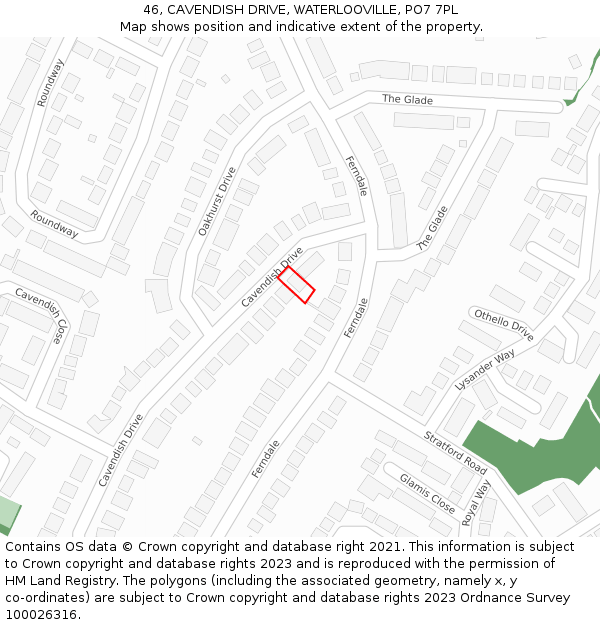 46, CAVENDISH DRIVE, WATERLOOVILLE, PO7 7PL: Location map and indicative extent of plot