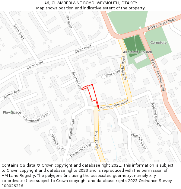 46, CHAMBERLAINE ROAD, WEYMOUTH, DT4 9EY: Location map and indicative extent of plot