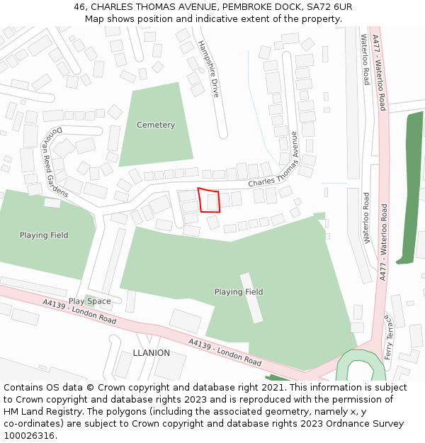 46, CHARLES THOMAS AVENUE, PEMBROKE DOCK, SA72 6UR: Location map and indicative extent of plot