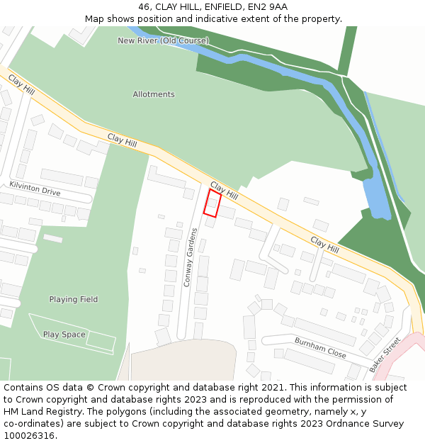 46, CLAY HILL, ENFIELD, EN2 9AA: Location map and indicative extent of plot