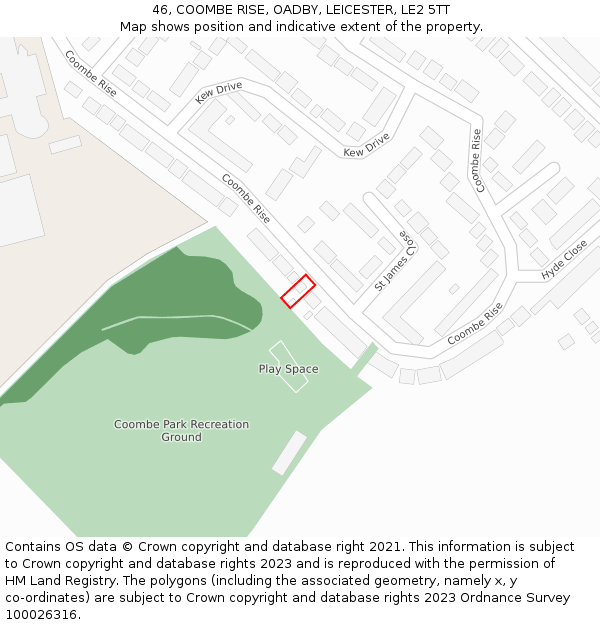 46, COOMBE RISE, OADBY, LEICESTER, LE2 5TT: Location map and indicative extent of plot