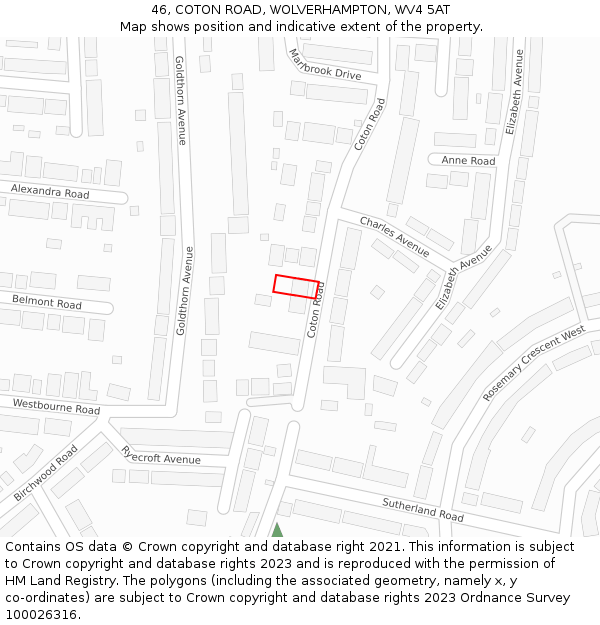 46, COTON ROAD, WOLVERHAMPTON, WV4 5AT: Location map and indicative extent of plot