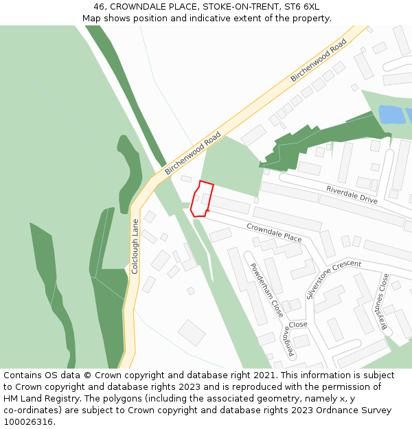 46, CROWNDALE PLACE, STOKE-ON-TRENT, ST6 6XL: Location map and indicative extent of plot