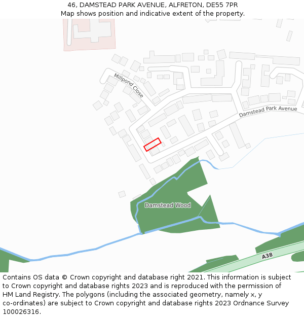 46, DAMSTEAD PARK AVENUE, ALFRETON, DE55 7PR: Location map and indicative extent of plot