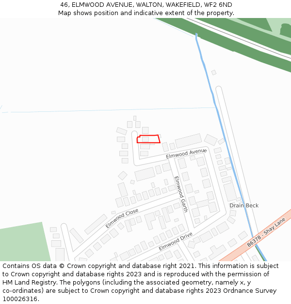 46, ELMWOOD AVENUE, WALTON, WAKEFIELD, WF2 6ND: Location map and indicative extent of plot