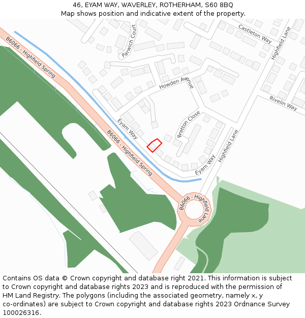 46, EYAM WAY, WAVERLEY, ROTHERHAM, S60 8BQ: Location map and indicative extent of plot