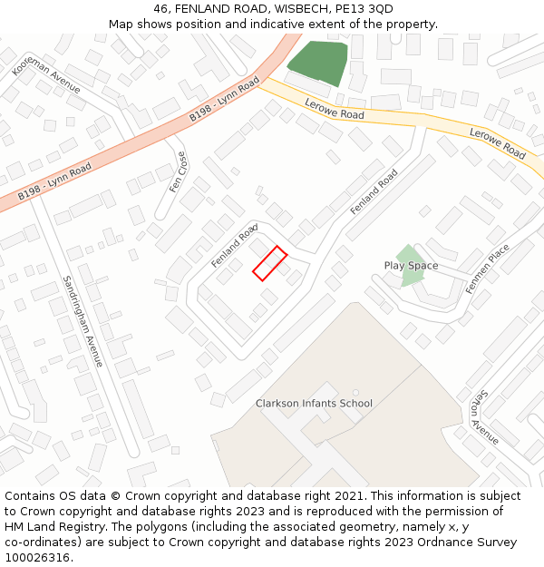 46, FENLAND ROAD, WISBECH, PE13 3QD: Location map and indicative extent of plot